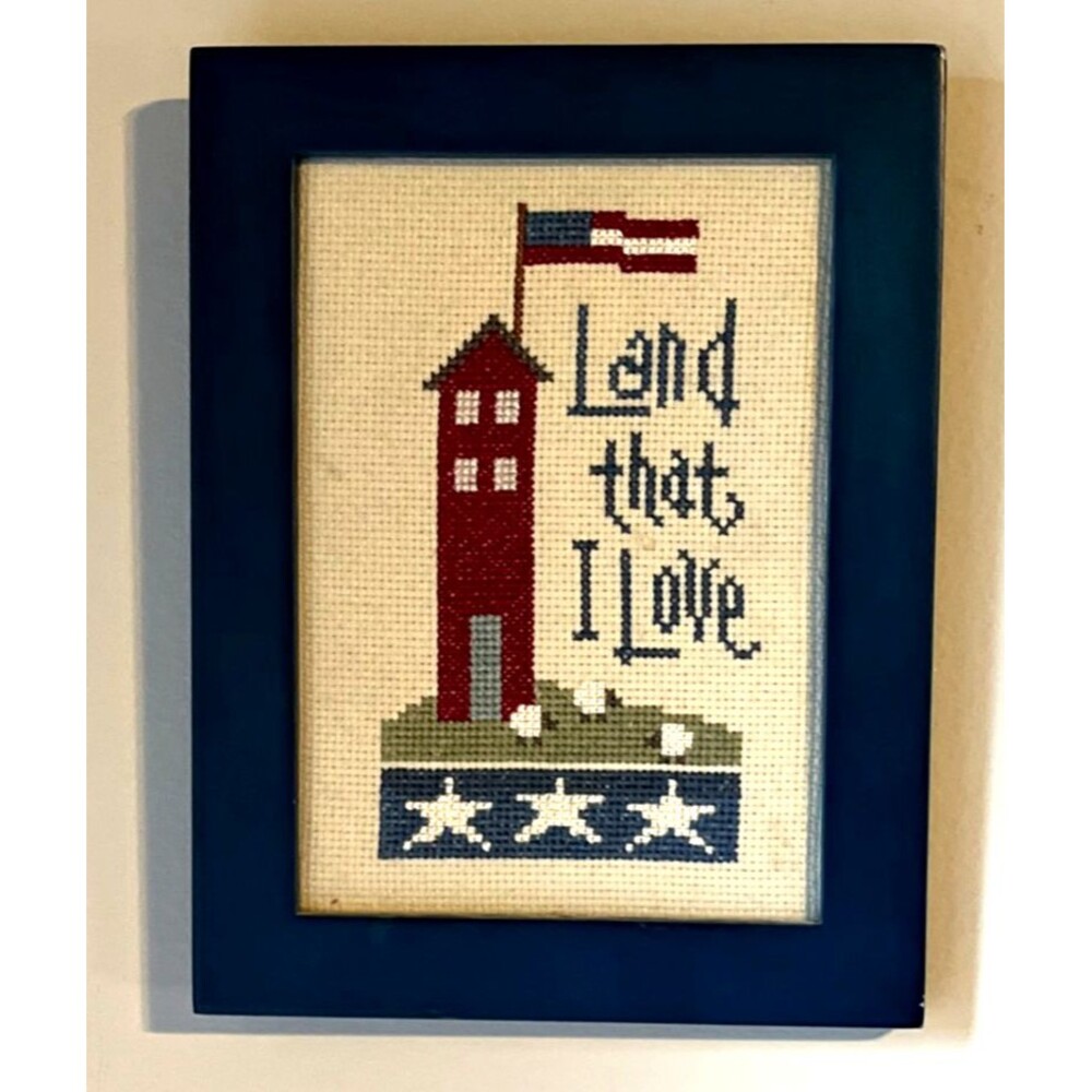 Vintage Framed Needlepoint Land That I Love Patriotic Americana Traditional 2001